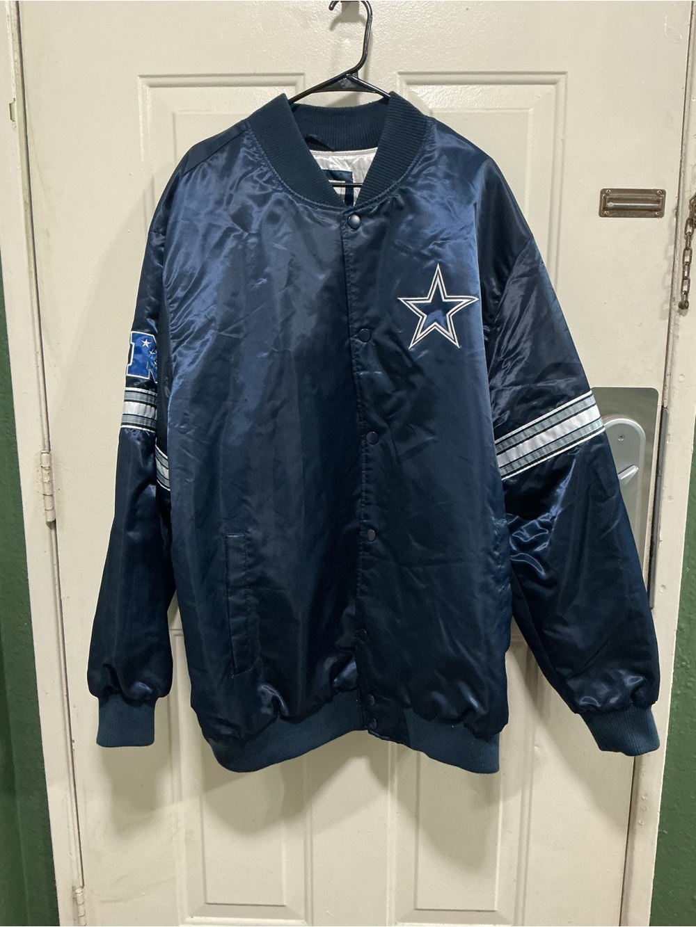 STARTER Navy Satin Jacket with Star Logo Patch